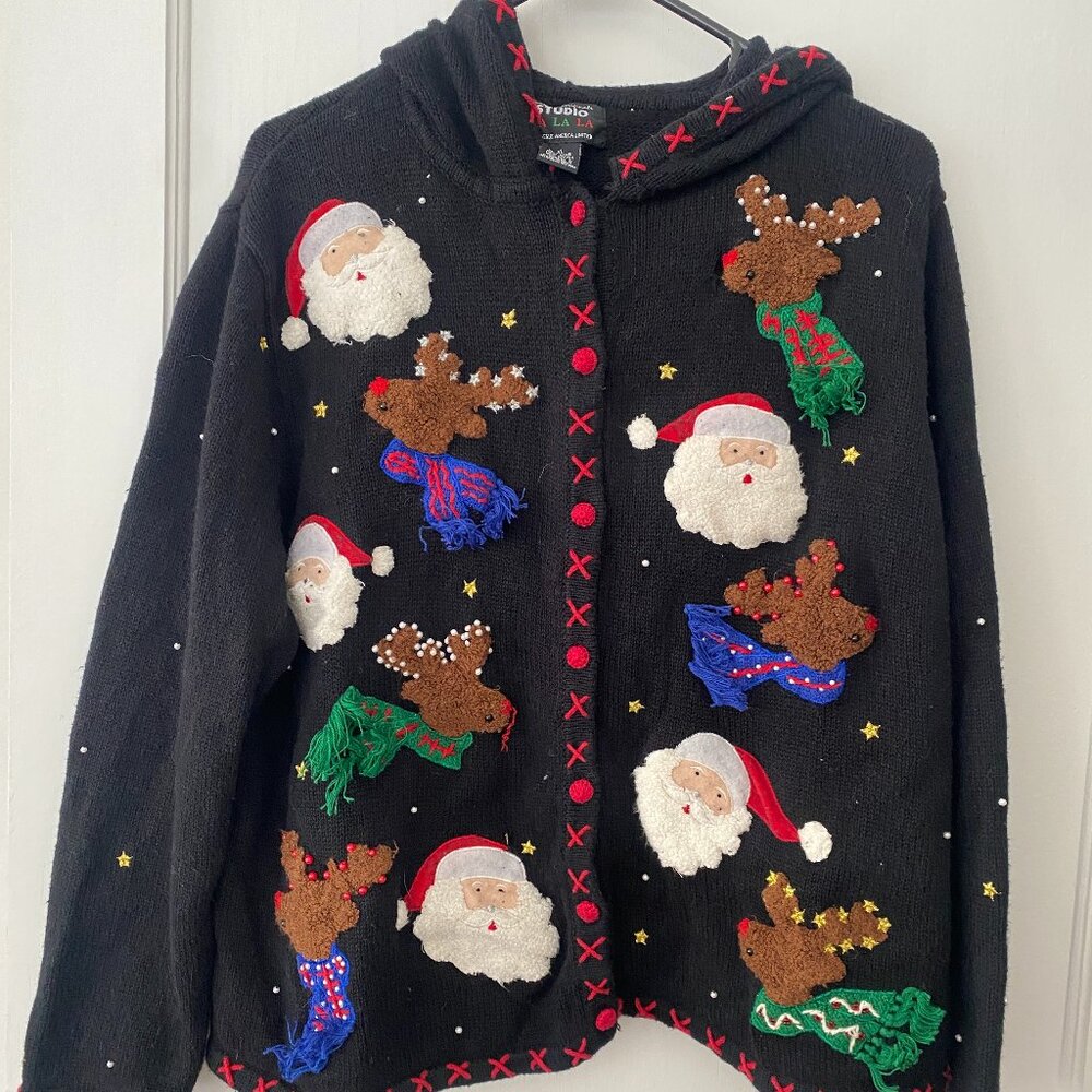 Vintage Christmas Button-up Hoodie Sweater XL